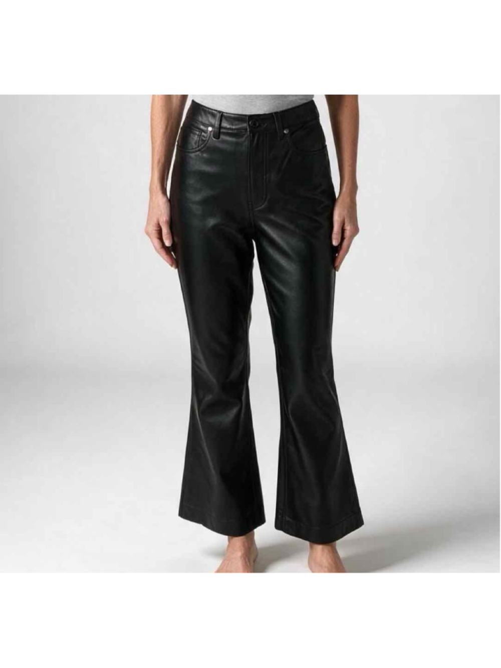Veronica Beard Carson Vegan Leather High-Rise Ankle Flare Pants Black NWT Sz 29